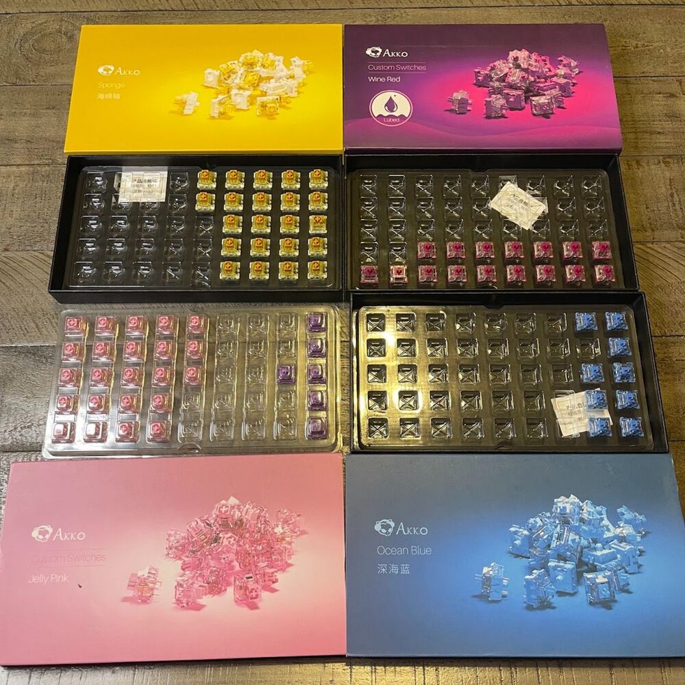 Lot of 5 AKKO Custom Switches Wine Red Sponge Ocean Blue Jelly Pink Incomplete